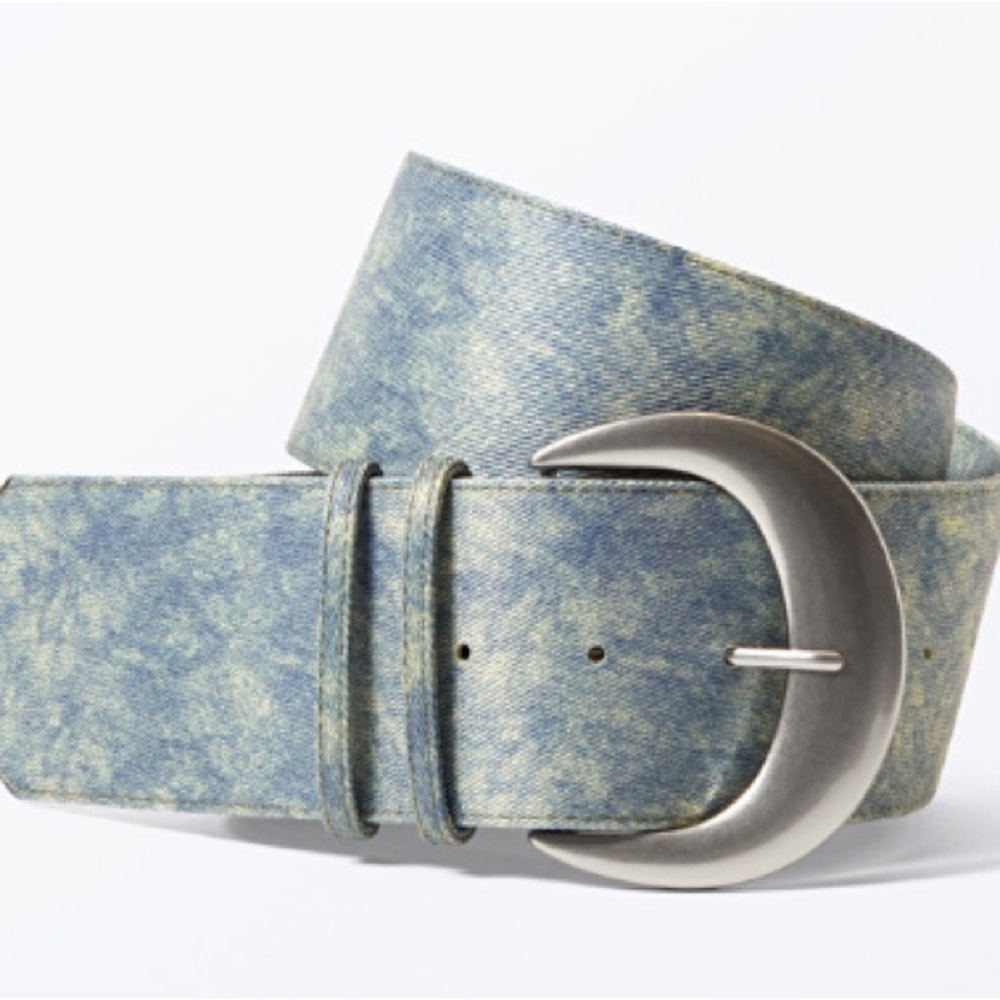 Monki Wide Denim-Style Vegan Belt | Silver Buckle | Size M NWT